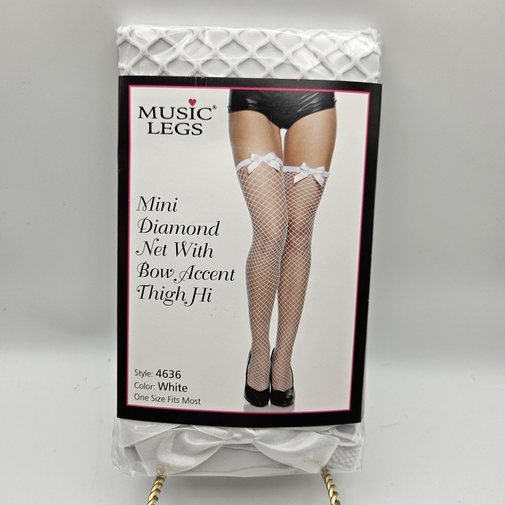 Music Legs Mini Diamind Ner With Bow Accent Thigh High White Fits Most Cosplay